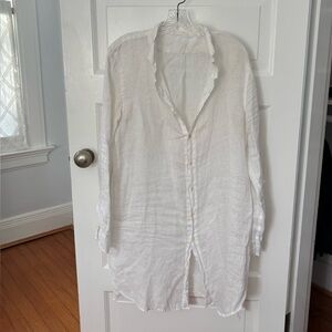 CP Shades White Linen Oversized Button Front Shirt Beach Coverup Women’s Size M